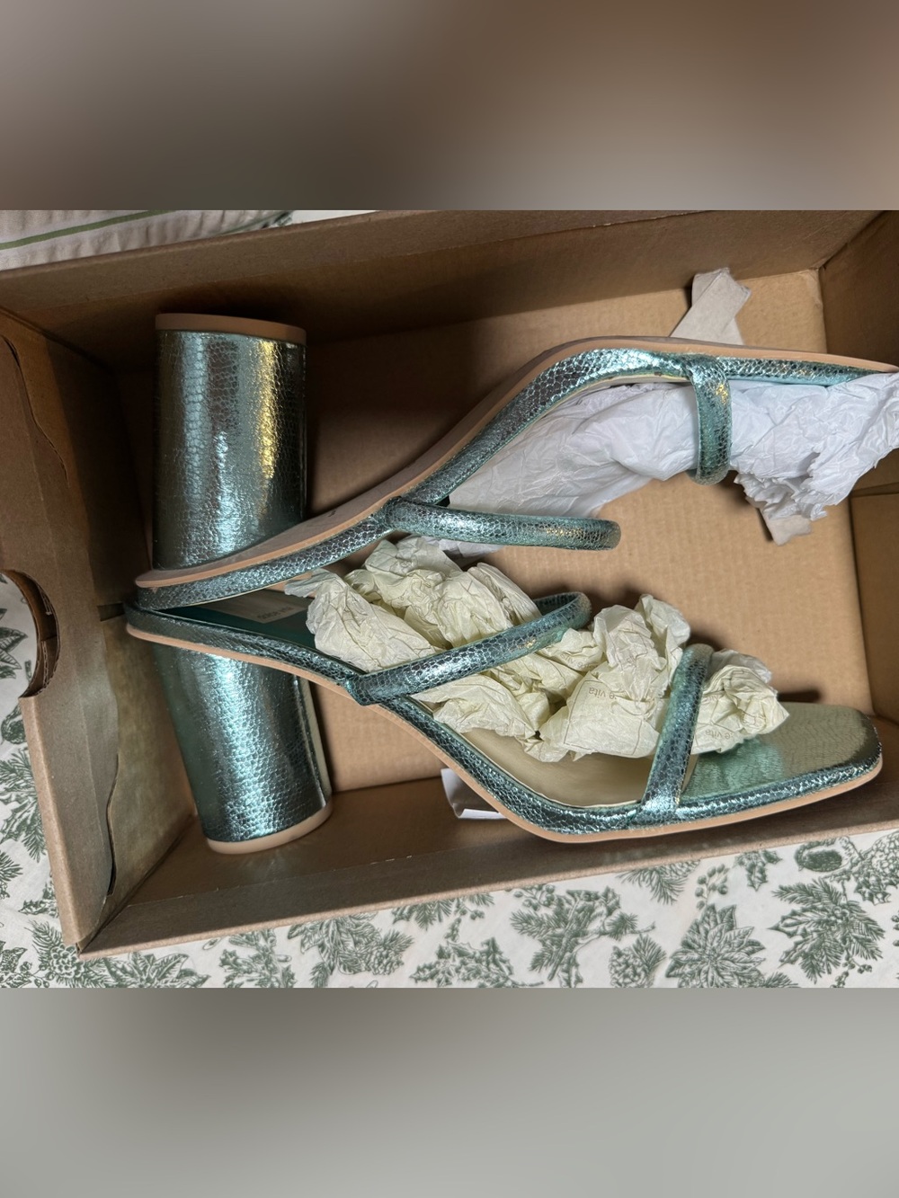 Dolce Vita Metallic Teal Strappy Block Heel Sandals